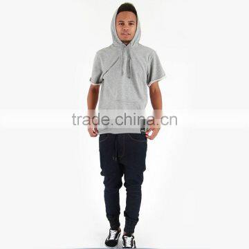 Cheap Black/grey Thin Fleece Blank Hoodie Short Sleeve Pullover Hoodie photo-4