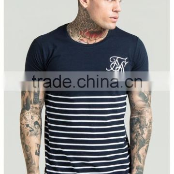 Custom Cotton Spandex Mens Gym Fitted T Shirt Fashion Striped T Shirt 2 Tone T Shirt Wholesale Mens Clothing