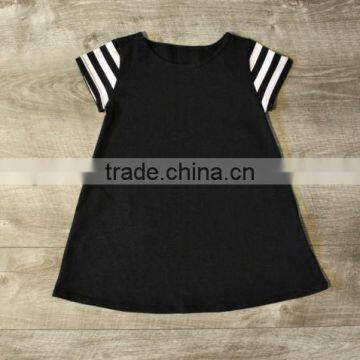 Soft Boutique Baby Girl Clothes Baby Handmade Dresses Girls Plain Black Casula Dress With Stripe Short Sleeve