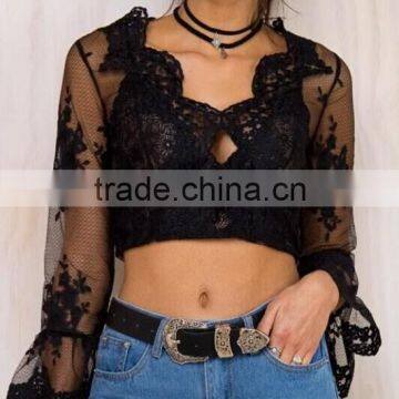 Runwaylover 115 Europe Style 2017 Women Sexy Deep V-Neck Lace Embroidery Crop Tops photo-5