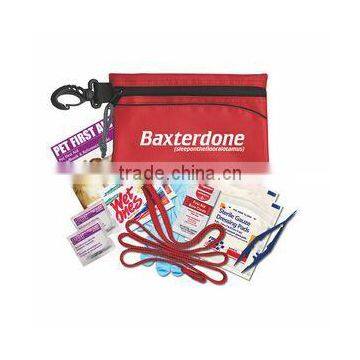 Pet First Aid Kit - has sterile gauze pads, first aid ointment, leash, antibacterial wipes and comes with your logo