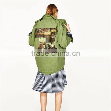 2017 OEM New Design Stylish Forest Green Spread Collar Jacket photo-3