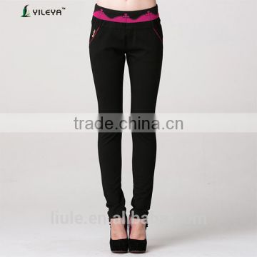 black high waist embroideried female trousers with side pockets