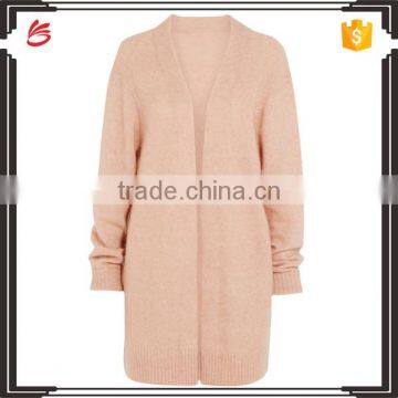 Long Version Women Wearing Knitted Cardigan with Ribbed Cuffs and Hem with Multi Colors Options