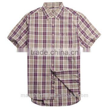 2017 blouse short sleeve shirt for men boys fancy shirts gingham pattern