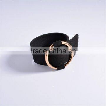 Wide Black Punk Leather Bangle Bracelet With Adjustable Gold/Silver Loop Circle for Lady photo-5