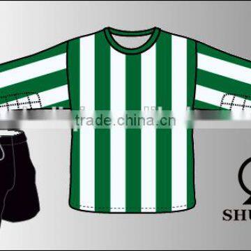 Green white stripe soccer uniforms/customized soccer mens tracksuit/ wholesale youth football uniforms