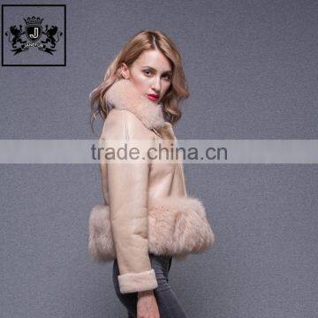 New Style Real Fox Fur Collar Jacket Graceful Women Winter Mongolian Lambskin Fur Coat
