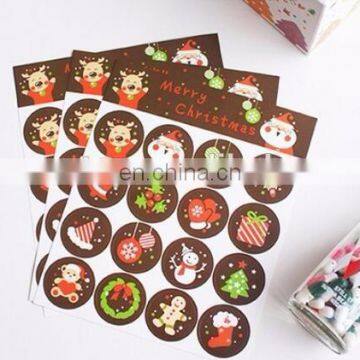 Round Shape Cartoon Deer Santa Claus ChristmasBox Bag Label Baking Bag Sealing Sticker Baby Shower Gift Decoration Craft Packing