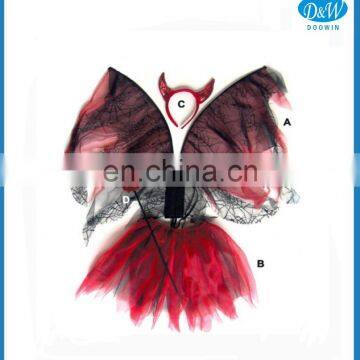 Halloween Fancy Devil Costume Dressup Tutu Wings Wand Headband Set for Party