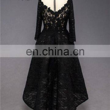 2017 Supplier Of Dress Long Sleeve Full Lace Front Short Back Long Black Prom Dress photo-5