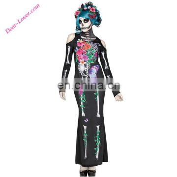 Halloween Cosplay Print O-Neck Long Sleeve Beautiful Bones Dress Costumes