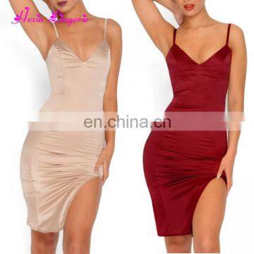 Fast Shipping Nude Harness v Neck Silk Discount Summer Party Discount Women's Dresses