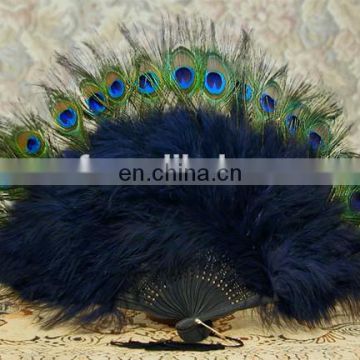 wholesale cheap yellow dancing Burlesque peacock feather hand fans FW-0077