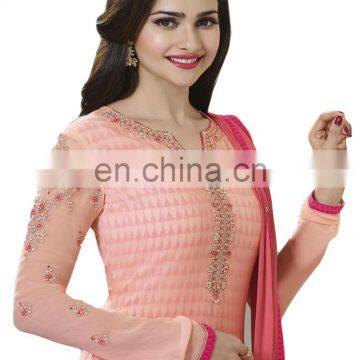 Decent Pink Colour Semi-Stitched Salwar Kameez Dress Material For Occasion Wear / New Arrival 2016 Dress Material(salwar Kameez) photo-2