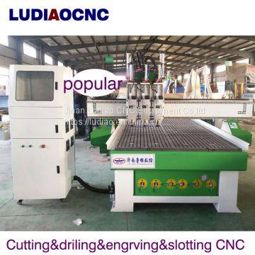 wood kitchen cabinet door making three process CNC router 1325 automatic tool changing CNC router with three spindle