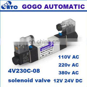 GOGO Pneumatic solenoid valve 4V230C-08 Double coil Port 1/4" BSP 12V DC 5/3 way control valve with Plug type red LED light