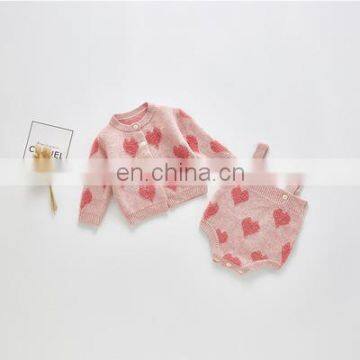 2020 new girls' sets autumn knitting love coats + rompers fashion children's clothing suit