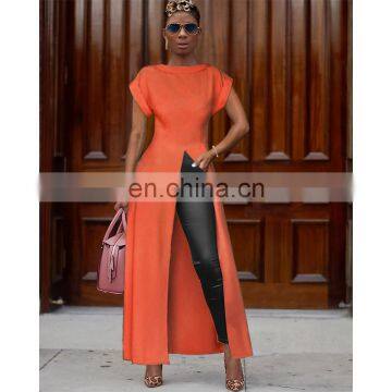 2020 Women Sexy Bodycon High Split Zipper Solid Color Sexy Dress photo-6