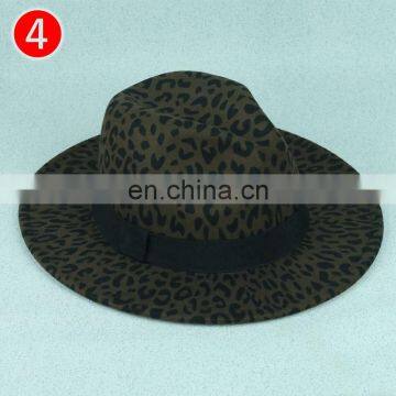 New 10colors Cheetah Leopard Printed Polyester Fleece Felt Soft Panama Hat With Grosgrain Band photo-6