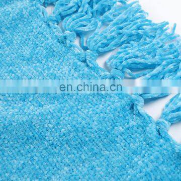 100%Polyester Soft Blue Chenille Blanket Throw With Fringe for Home Bed Sofa Couch Chair photo-5