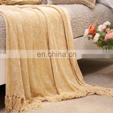Bright Light Yellow Acrylic Throw Blanket Jacquard Knitted Blanket For Chair photo-5