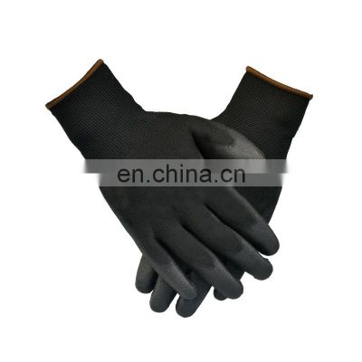 Black Nylon 13G working Gloves with PU Polyurethane Coating on Palm