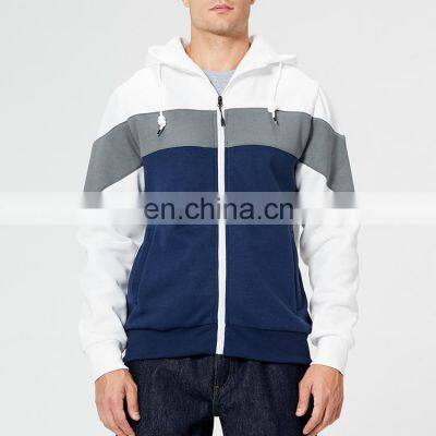 New fashion style men high quality OEM cotton contrast color sweatshirt full zipper hoodie