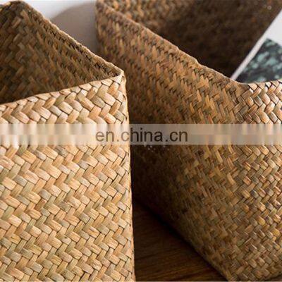 Hand Woven Straw Basket With Cover Seagrass Square Basket House Decor Handmade Natural Gift