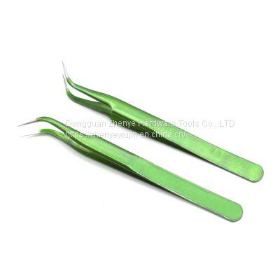 Green Precision Titanium Alloy Straight Pointed Curved Nose Tweezers Electronic Parts Stainless Steel Anti-static Clip Cute Sticker