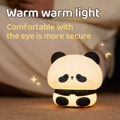 High Quality Lithium Battery Cartoon Silicone Panda Lamp USB Touch Sensor Light Bedroom Bedside Night Light for Children Kids photo-5