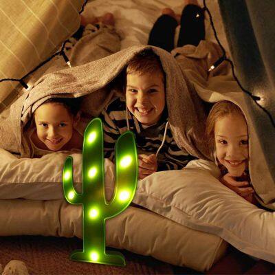 LED Cactus Table Night Lights Decor Lighting Lamp for Kids Bedroom Living Room Wall Holiday Party Home Decorations Green