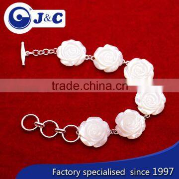 Real Natural Mother of Pearl Shell Carve Flower Bracelet photo-4