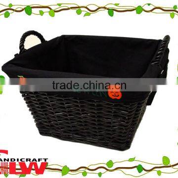 Split willow basket in black color with liner and two ear handles,wicker basket