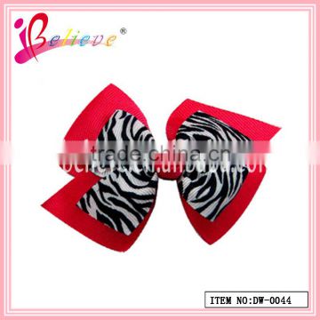 The most popular clips on hair ribbon bow zebra strip hairgrips (DW--0044)