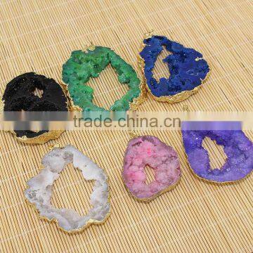 JF6722 Hot sale multicolor sparkly crystal geode drusy druzy pendants