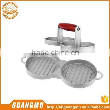 Double Burger Meat Press Metal Aluminum Round Patty Mold Maker Imprensa Hamburguer