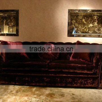 Scarlet velvet fabric wooden frame hotel sofa XY2810