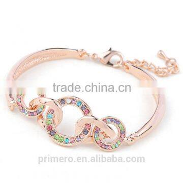 Fashion Jewelry 18K Rose Gold Filled Clear Unique Circle Austrian Crystal Bangle Bracelet photo-3