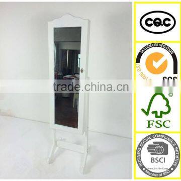 Hot Euro style mirrored cabinet for jewelry with LED lights, floor standing MDF jewel mirror