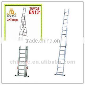 EN131 approval Adjustable Aluminium 3-section ladder Extension ladder