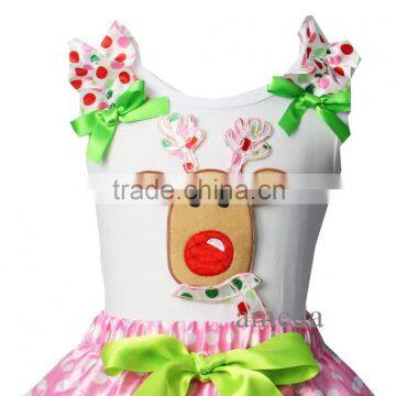 Girls Xmas Colorful Polka Dots Reindeer White Tank Top