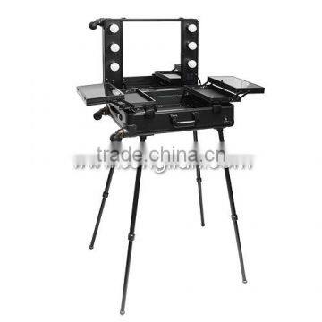 2016 GLADKING Professional Aluminum Trolley Makeup Station With Led Lights Mirror and Stand Leg FB9662B