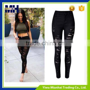 European And American Popular Article All Torn Slim Elastic High Waist Jeans Feet Pants