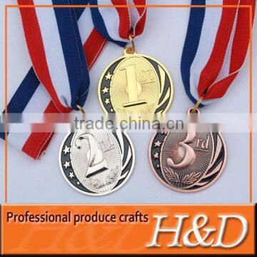 2014 gold/silver/bronze sport ribbon medal metal