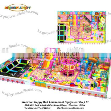 2016 Sweet candy theme PVC material soft indoor playground with ball poll and trampoline