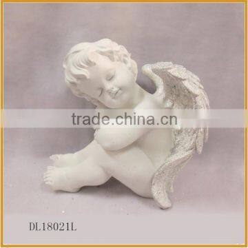 hot sale indoor resin sitting angel statues with wings for sale