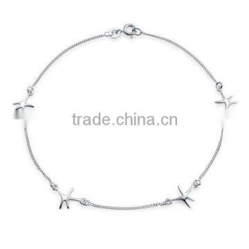 Wholesale Silver Plated Nickel Free Starfish Anklet Curb Chain Ankle Bracelet