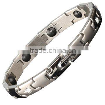 Noproblem D010 FDA Germanium Tourmaline Stainless Steel Magnetic Health Charm Fashion Zircon Bracelet