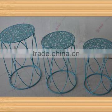 S/3 round blue wrought iron plant stand